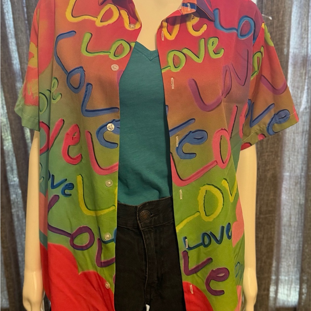 Button up Hawaiian Style Bright Colorful, Button-Up Shirt Size S